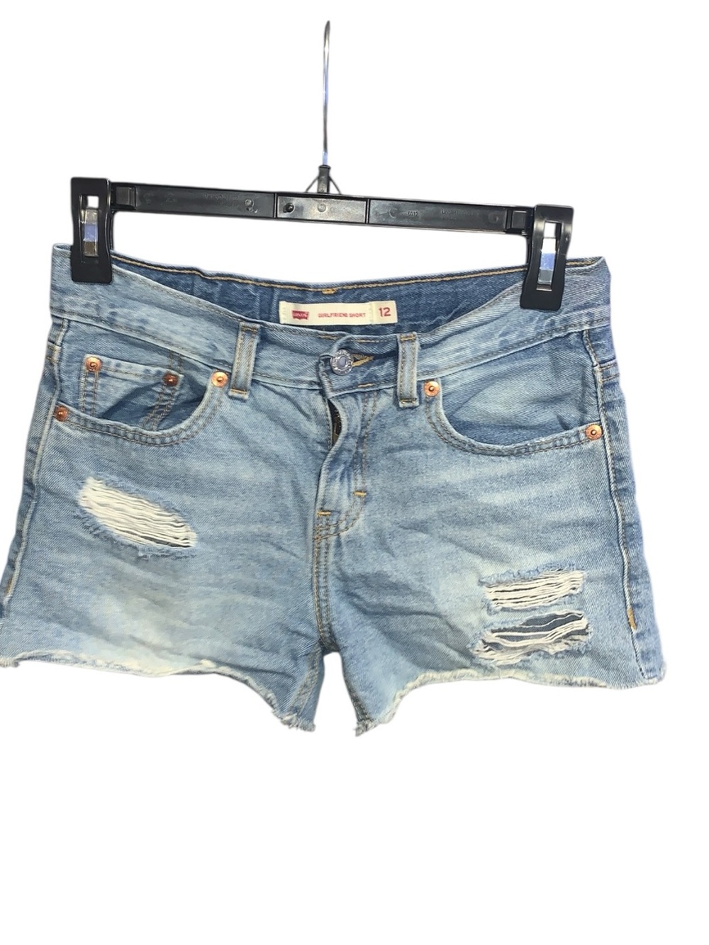 Levi’s Girlfriend Short Light Wash Distressed Denim Shorts Girls Size 12 Fringe